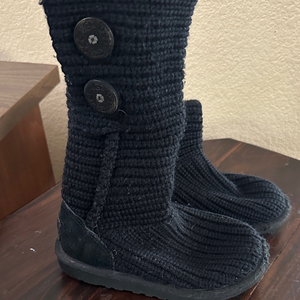 UGG Black Knit Button Boots